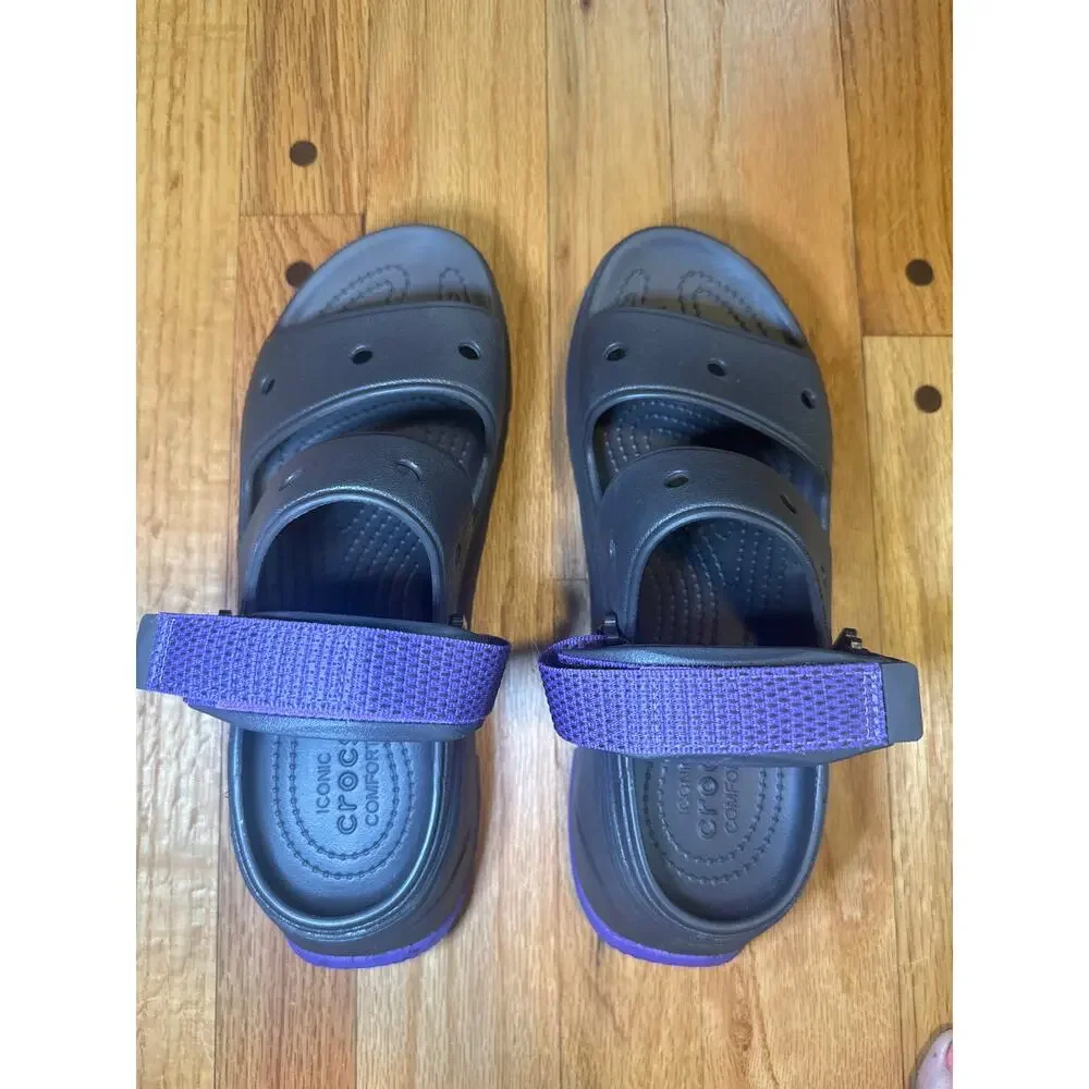 Crocs Sport Sandals Mens 7 Womens 9 Black Purple Adjustable Strap M7 W9